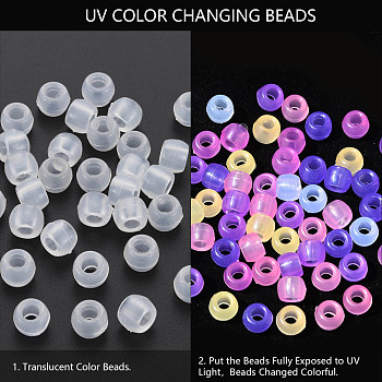 Transparent Plastic Beads, UV Reactive Beads, Barrel, Clear, 8x6mm, Hole: 3.5mm