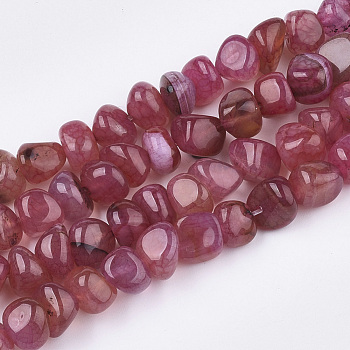 Natural Dragon Veins Agate Beads Strands, Tumbled Stone, Dyed, Chip, Cerise, 7~9x6~9x6~10mm, Hole: 1.5mm, about 50pcs/strand, 14.5 inch