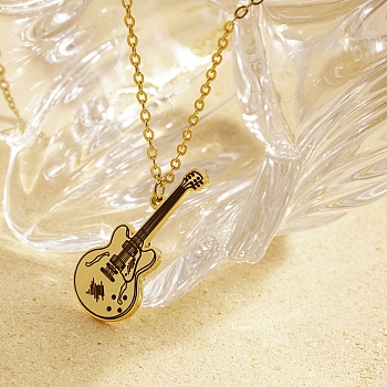 Guitar Pendant Necklaces, Stainless Steel Cable Chain Necklaces for Women