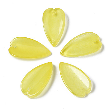 Transparent Spray Painted Glass Pendants, Imitation Jade Pendants, Leaf, Gold, 20.5x11x3.5mm, Hole: 1.2mm