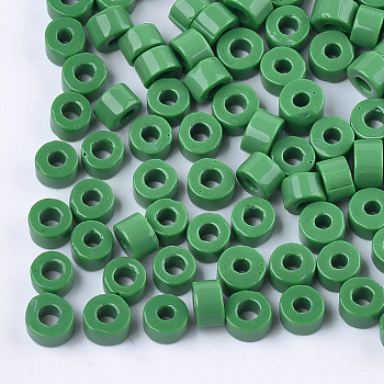 Glass Bugle Beads, Opaque Colours, Round Hole, Green, 3~4x6.5~7mm, Hole: 2.5mm, about 1000pcs/bag
