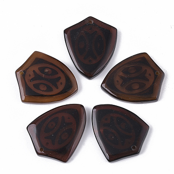 Hand Painting Natural Agate Pendants, Dyed, Badge/Shield, 33~34x26~28x4.5~5.5mm, Hole: 1.6mm