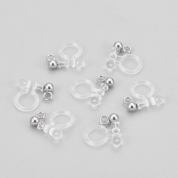 304 Stainless Steel and Plastic Clip-on Earring Findings, Stainless Steel Color, 11x11x3mm, Hole: 1.5mm