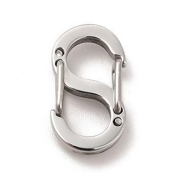 304 Stainless Steel Push Gate Snap Key Clasps, Double Snap S Clasps, Stainless Steel Color, 16.5x9x2mm