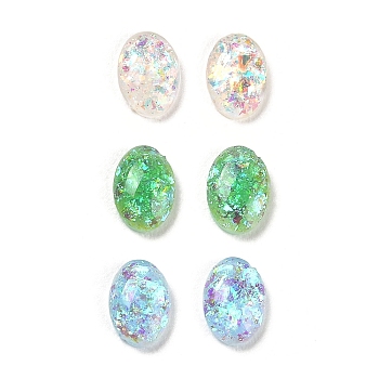 Resin Imitation Opal Cabochons, with Glitter Powder, Flat Back Oval, Mixed Color, 6.5x4.5x1.5mm