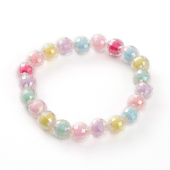 Transparent Acrylic Beads Stretch Bracelets for Kids, Bead in Bead, AB Color, Faceted Round, Colorful, Inner Diameter: 1-7/8 inch(4.7cm)