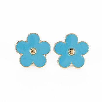 Flower Enamel Pin, Alloy Brooch for Backpack Clothes, Cadmium Free & Lead Free, Light Gold, Sky Blue, 19x19x12.5mm, Pin: 1mm