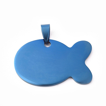 Stainless Steel Pendants, Stamping Blank Tag, Fish, Blue, 24x38x1.5mm, Hole: 5.5x9.5mm