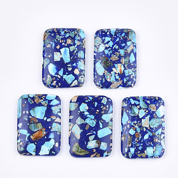 Assembled Synthetic Imperial Jasper and Natural Lapis Lazuli Pendants, Dyed, Rectangle, Blue, 47x32x7.5mm, Hole: 1.4mm