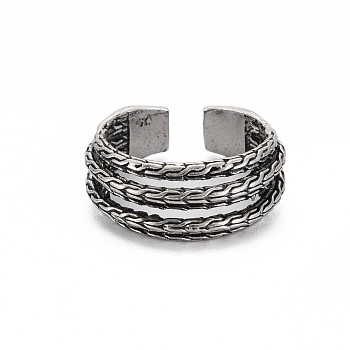 Men's Triple Line Alloy Open Cuff Ring, Chunky Wide Band Ring, Cadmium Free & Lead Free, Antique Silver, US Size 10(19.8mm)