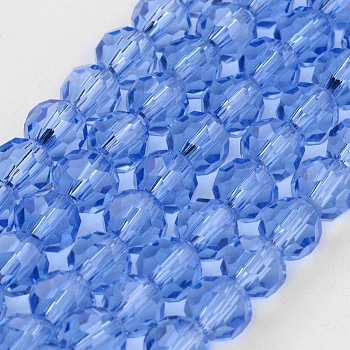 Transparent Glass Bead Strands, Imitate Austrian Crystal, Faceted(32 Facets), Round, Cornflower Blue, 10mm, Hole: 1mm, about 72pcs/strand, 25~27 inch
