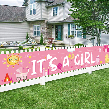 Polyester Hanging Banners Children Birthday, Birthday Party Idea Sign Supplies, It's A Girl, Pink, 300x50cm
