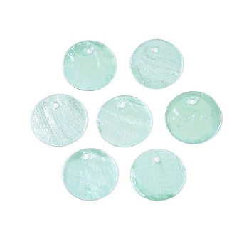 Natural Shell Charms, Mother of Pearl Shell Disc Charms, Dyed, Pale Turquoise, 15x0.5~1mm, Hole: 1.4~1.5mm