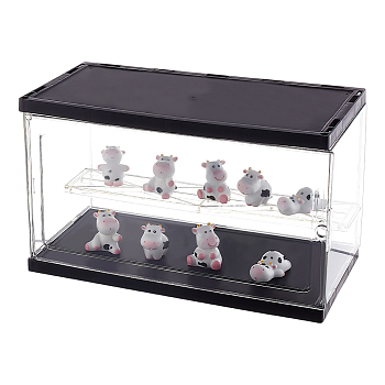 2-Row Transparent Acrylic Minifigures Display Case, for Models, Building Blocks, Doll Display Holder Risers, with Black Base & Top, Clear, Finished Product:14x27x16cm