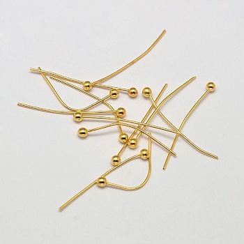Brass Ball Head pins, Lead Free & Nickel Free & Cadmium Free, Real 18K Gold Plated, 21x0.5mm, 24 Gauge, Head: 2mm
