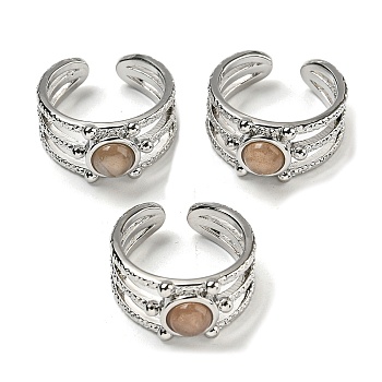 Natural Sunstone Adjustable Rings, with Platinum Brass Findings, Long-Lasting Plated, Jewely for Women, Adjustable
