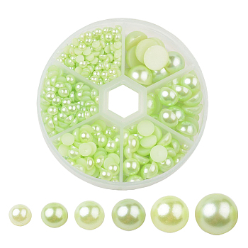 1Box ABS Plastic Imitation Pearl Dome Cabochons, Half Round, Green Yellow, 4~12x2~6mm, about 690pcs/box