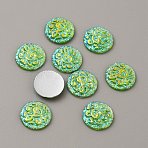 Resin Cabochons, with Giltter Powder, AB Color, Flat Round with Musical Note Pattern, Lime, 9.5x2mm(CRES-WH0001-49E)