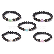 Natural & Synthetic Mixed Gemstone Round Beaded Stretch Bracelet, Mixed Color, Inner Diameter: 2-1/4 inch(5.8cm)(BJEW-JB10009)
