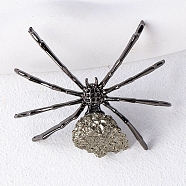 Natural Pyrite & Alloy Spider Display Decorations, Halloween Ornaments Mineral Specimens, 45x55mm(WG61950-01)