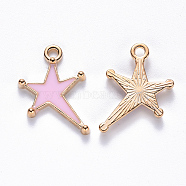 Alloy Enamel Pendants, Star, Light Gold, Pink, 21x15x2mm, Hole: 2mm(X-ENAM-S121-026B)