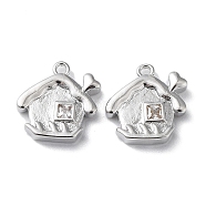 Brass Glass Charms, House, Real Platinum Plated, 11x11x2.5mm, Hole: 1mm(KK-G474-07P)