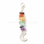 Chakra Theme Natural Gemstone Pendant Decorations, with Alloy Lobster Claw Clasps, Moon Pendant, 5.85cm(HJEW-JM00645-02)