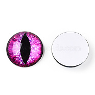 Glass Cabochons, Half Round with Evil Eye, Vertical Pupil, Magenta, 20x6.5mm(GGLA-T004-02Q)