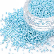 13/0 Glass Seed Beads, Macaron Color, Round Hole, Round, Cyan, 13/0, 2~2.3x1.5mm, Hole: 0.8mm, about 450g/bag(SEED-T005-14A-A16)