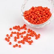 6/0 Opaque Colours Round Glass Seed Beads, Dark Orange, Size: about 4mm in diameter, hole:1.5mm, about 495pcs/50g(X-SEED-A010-4mm-50)