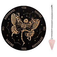 AHADEMAKER 1Pc Cone/Spike/Pendulum Natural Rose Quartz Stone Pendants, 1Pc 304 Stainless Steel Cable Chain Necklaces, 1Pc PVC Custom Pendulum Board, Dowsing Divination Board, Butterfly Pattern, Board: 200x4mm(DIY-GA0004-36C)