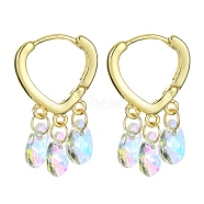 Brass Hoop Earrings with Glass Teardrop Charms, Golden, 25x15mm(EJEW-JE05396)