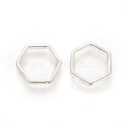 925 Sterling Silver Bead Frames, Carved with 925, Hexagon, Silver, 14x14x2mm, Hole: 1.2mm,  Inner Diameter: 11mm(STER-L059-01S)