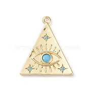 Rack Plating Brass Pendants, with Synthetic Turquoise, Triangle with Eye Charms, Long-Lasting Plated, Cadmium Free & Lead Free, Real 18K Gold Plated, 21.5x18.5x2mm, Hole: 1.2mm(KK-L155-51G)