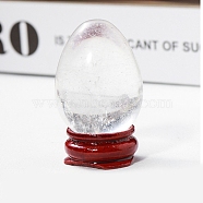 Easter Raw Natural Quartz Crystal Egg Display Decorations, Wood Base Reiki Stones Statues for Home Office Decorations, 40x25mm(PW-WG89517-06)