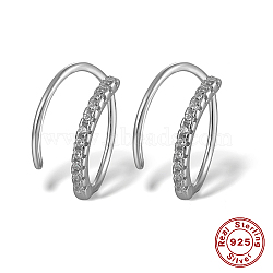 Rhodium Plated 925 Sterling Silver Micro Pave Cubic Zirconia Hoop Earrings, Platinum, 12x9x1mm(CB9976-1)