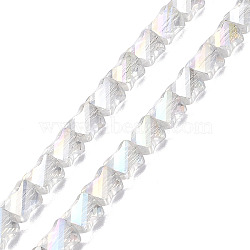 Electroplated Transparent Glass Beads Strands, Half Rainbow Plated, Faceted Twist Rectangle, Clear AB, 10x8x5mm, Hole: 1.2mm, about 49~51pcs/strand, 21.26''(54cm)(GLAA-G092-A05)