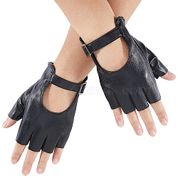 PU Leather Half-finger Gloves, Fingerless Gloves, with Alloy Clasp, Black, 148~150x90~92x3.5~6mm(AJEW-WH20816-196A)