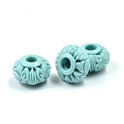 Carved Rondelle Dyed Synthetical Coral Beads, Large Hole Beads, Pale Turquoise, 14x8mm, Hole: 4mm(X-CORA-P001-36H)