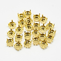 201 Stainless Steel Sew on Prong Settings, Claw Settings for Flat Back Rhinestone, Flat Round, Golden, Tray: 9mm, 9.5x7mm, Hole: 1mm(STAS-T032-01G-10mm)