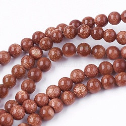 Goldstone Bead Strands, Round, 4mm, Hole: 0.5mm, about 95pcs/strand, 14.9 inch(G-R193-04-4mm)