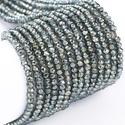 Electroplate Glass Beads Strands, Full Rainbow Plated, Faceted, Rondelle, Dark Slate Gray, 2x1.5mm, Hole: 0.6mm, about 235~247pcs/Strand, 14.57~14.76 inch(37~37.5cm)(EGLA-F149-FR-02)