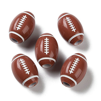 Spray Printed Opaque Acrylic European Beads, Large Hole Beads, Rugby, Saddle Brown, 15.5x11mm, Hole: 4mm, about 500pcs/500g
