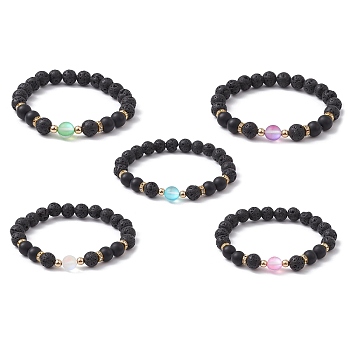 Natural & Synthetic Mixed Gemstone Round Beaded Stretch Bracelet, Mixed Color, Inner Diameter: 2-1/4 inch(5.8cm)
