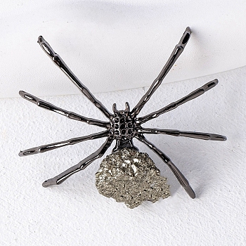 Natural Pyrite & Alloy Spider Display Decorations, Halloween Ornaments Mineral Specimens, 45x55mm