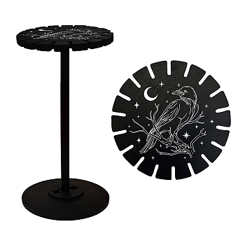 Wooden Wheel, Wooden Display Shelf, Black Holder Stand, Rustic Divination Pendulum Storage Rack, Witch Stuff, Raven Pattern, Wheel: 120x8mm, 2pcs, Studdle: 288x12mm, 1pc