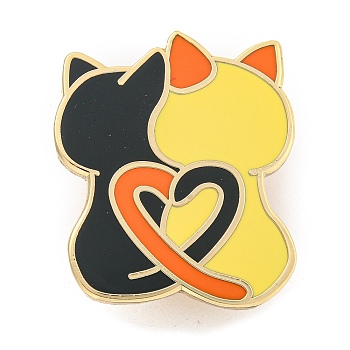 Alloy Enamel Pin Brooch, for Backpack Clothes, Cat, Yellow, 28x24mm