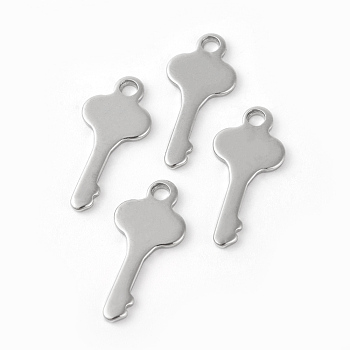 201 Stainless Steel Charms, Key, Stainless Steel Color, 24x11x1.4mm, Hole: 2mm