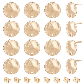 8 Pair Brass Stud Earring Findings, Flat Round with Hole, Golden, 12mm, Hole: 1mm, Pin: 0.8mm