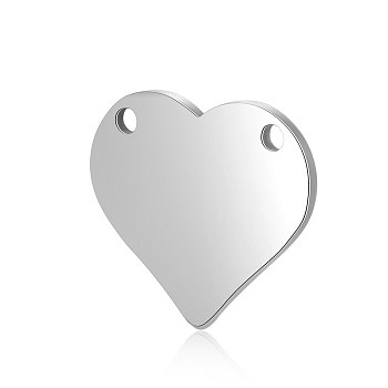 201 Stainless Steel Stamping Blank Tag Pendants, Manual Polishing, Heart, Stainless Steel Color, 15x16x1mm, Hole: 1.5mm